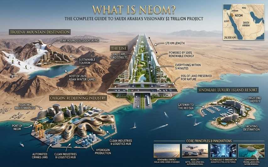ما هو مشروع نيوم؟ الدليل الشامل لمشروع المملكة العربية السعودية الطموح الذي تبلغ قيمته تريليون دولار