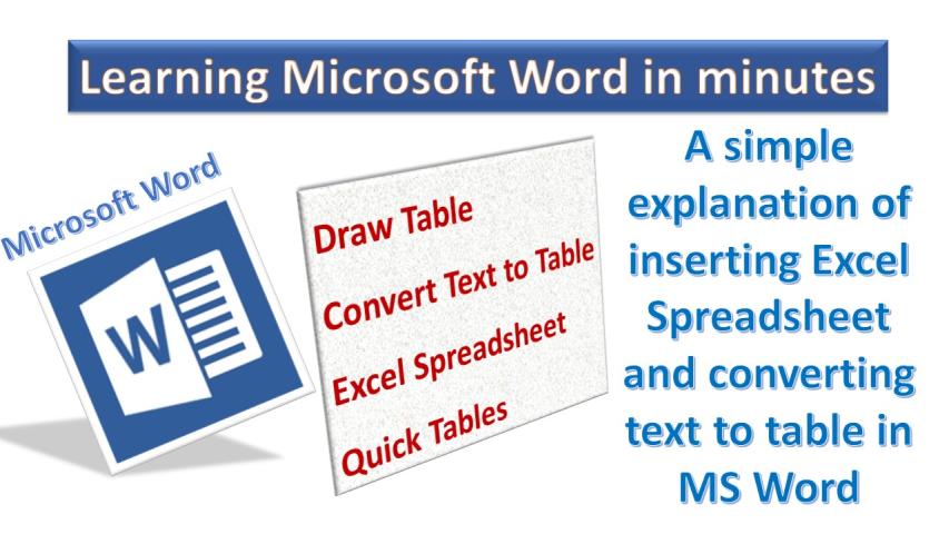 Insert Excel Spreadsheet and Convert Text to Table in MS Word