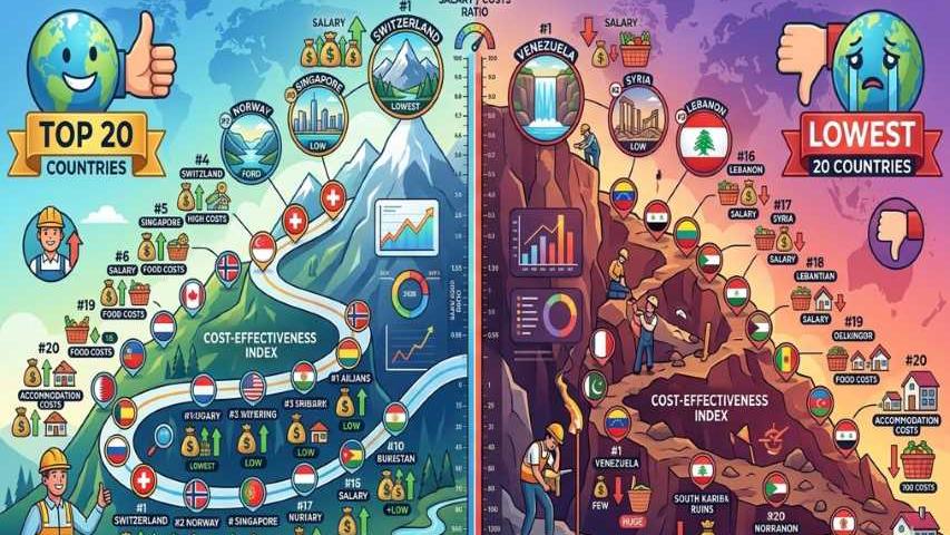 أفضل وأدنى 20 دولة من حيث الرواتب مقابل تكاليف الطعام والسكن في عام 2026