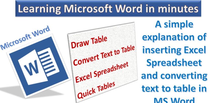 Insert Excel Spreadsheet and Convert Text to Table in MS Word